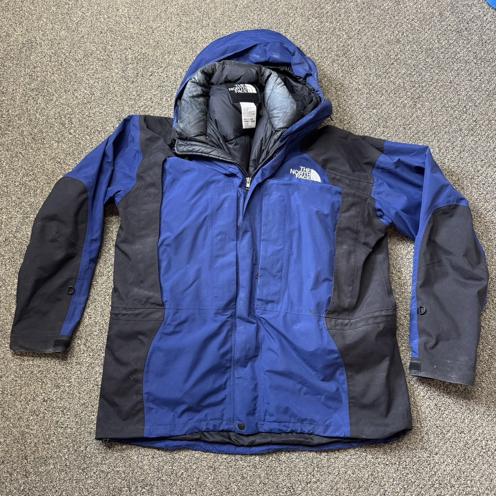 NORTH FACE JACKET GORTEX PUFFER HOODED PARKA COAT GOOSE DOWN 700 BLUE XL READ